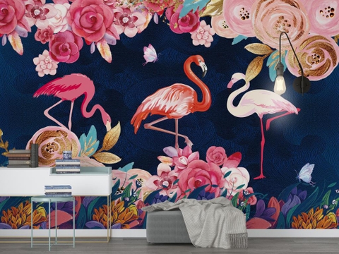 Tranh dán tường canvas hồng hạc, flamingo ADH9862