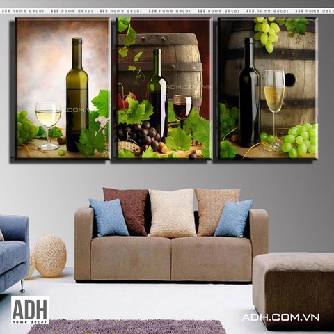 Bộ 3 tranh canvas cho phòng ăn hình rượu nho ADH110721