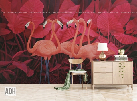 Tranh dán tường hồng hạc flamingo ADH190920-01