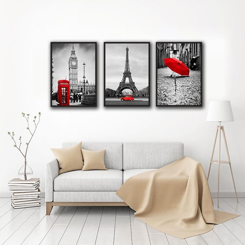 Tranh các thành phố thế giới - tháp eiffel, Paris, Tháp Big Ben London  ADH 00138