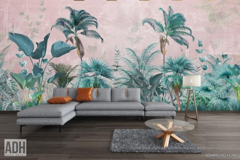 Tranh dán tường rừng nhiệt đới, tranh decor nội thất, giấy dán tường châu âu