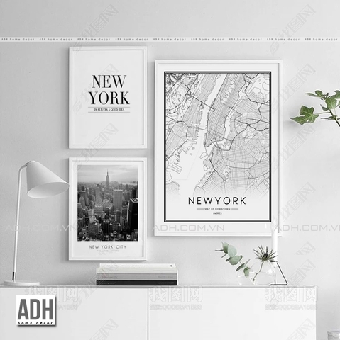 Bộ 3 tranh canvas thành phố New York đen trắng ADH00526