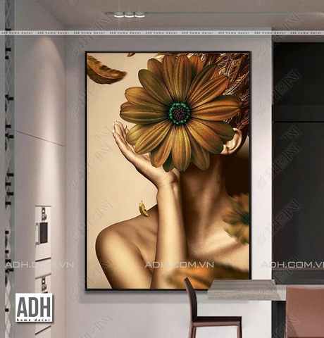 Tranh canvas hình cô gái và hoa cúc ADH00452