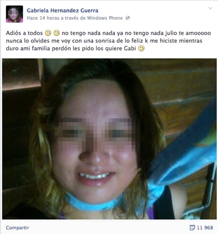 Bị bạn trai "đá" thiếu nữ tự tử rồi đăng ảnh lên Facebook