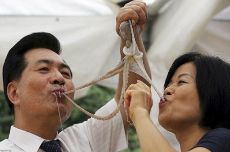 Rùng mình trước cuộc thi ăn bạch tuộc sống ở Hàn Quốc