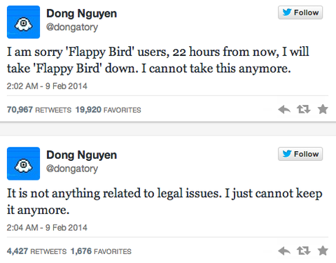 Tác giả Flappy Bird bất ngờ tuyên bố gỡ trò chơi