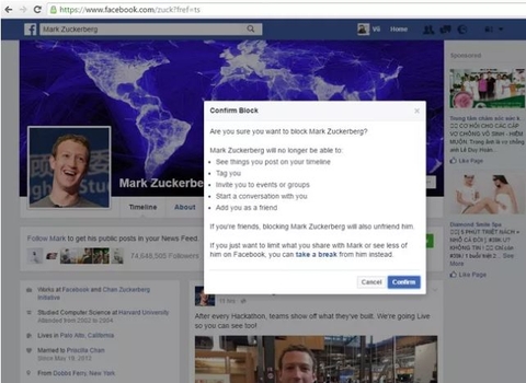 Điều bất ngờ gì sẽ xảy ra khi block tài khoản Facebook của Mark Zuckerberg?
