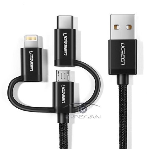 Cáp sạc 3 trong 1 USB Type C / Lightning / Micro USB Ugreen 50206 dài 1,5m chính hãng