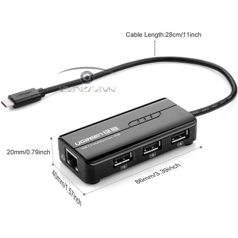 Cáp USB Type C to Lan và 3 cổng USB 2.0 Ugreen 30289