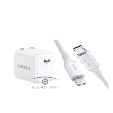 Củ sạc nhanh 20W chuẩn USB Type C, kèm dây cáp C to Lightning 1,5m Ugreen 30313