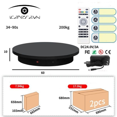 Bàn xoay 360 độ đường kính 60cm có điều khiển từ xa BX60H tải trọng 200kg