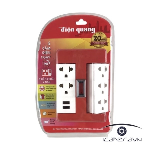 Ổ cắm Xoay 90° Điện Quang ESK RT 53RW 2USB (5 lỗ 3 chấu, 2USB )