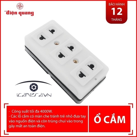 Ổ cắm Điện Quang ĐQ ESK 32 SW ( 3 lỗ 2 chấu,  màu trắng, không dây )