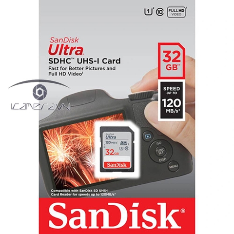 Thẻ nhớ SDHC Sandisk Ultra 32GB tốc độ 120MB/s UHS-I