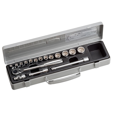 Hộp đầu khẩu và cần vặn TONE 17 chi tiết 3/8" 1560M