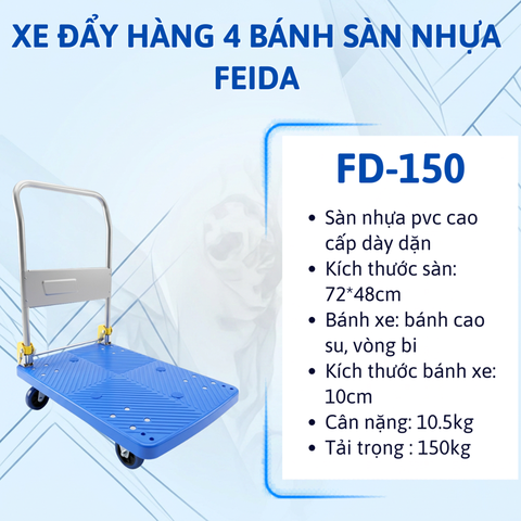 Xe đẩy hàng Feida FD150 sàn nhựa bánh chống ồn tải trọng 150kg