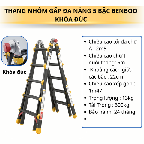 Thang nhôm gấp (rút lồng) đa năng Benboo BB-45 5 bậc