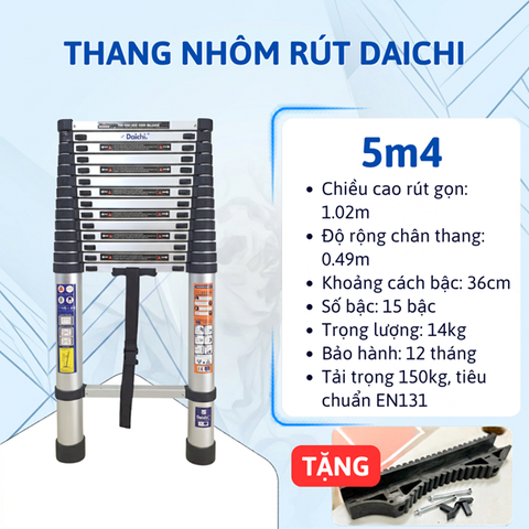Thang rút đơn Daichi màu đen 5.4m TDA-54 (TẶNG ỐP)