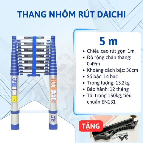 Thang rút đơn Daichi màu xanh 5.0m TDA-50X (TẶNG ỐP)