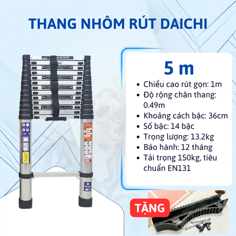 Thang rút đơn Daichi màu đen 5.0m TDA-50 (Tặng ốp)