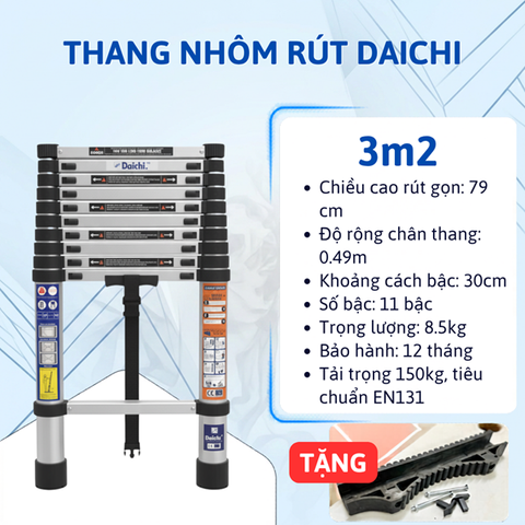 Thang rút đơn Daichi màu đen 3.2m TDA-32 (TẶNG ỐP)