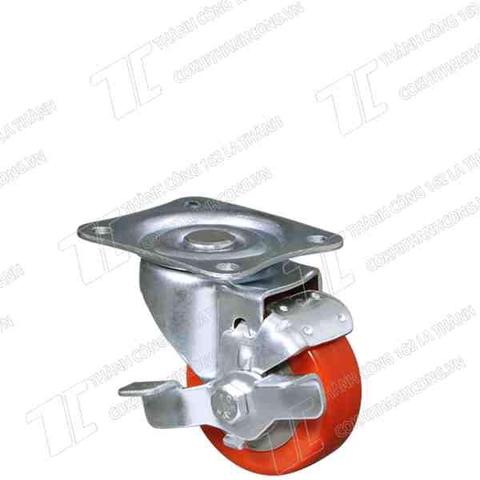 Bánh xe đẩy HB50 PU nhựa đỏ khóa(50mm)