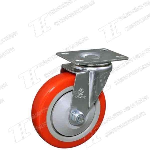 Bánh xe đẩy HB 125 PU nhựa đỏ Quay