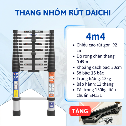 Thang rút đơn Daichi màu đen 4.4m TDA-44 (TẶNG ỐP)