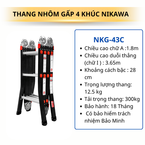 Thang nhôm gấp 4 đoạn Nikawa NKG-43C (1,8m)