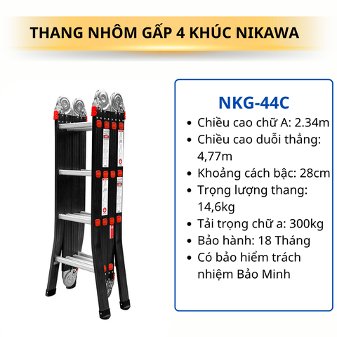 Thang nhôm gấp 4 đoạn Nikawa NKG-44C (2,3m)