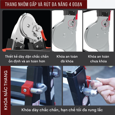 Thang nhôm gấp (rút lồng) đa năng Benboo BB-45G 5 bậc khóa gạt
