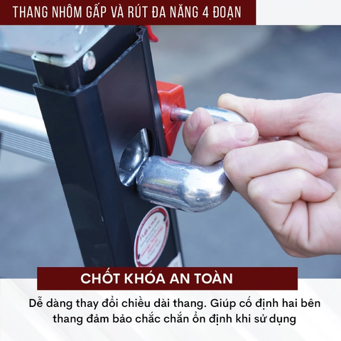 Thang nhôm gấp (rút lồng) đa năng Benboo BB-45G 5 bậc khóa gạt
