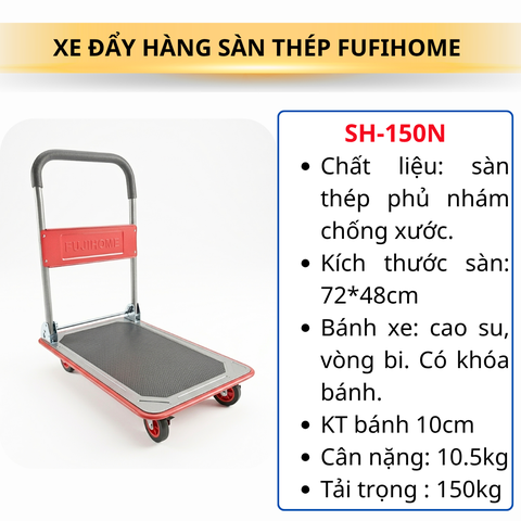 Xe đẩy hàng 4 bánh sàn thép Fujihome SH-150N