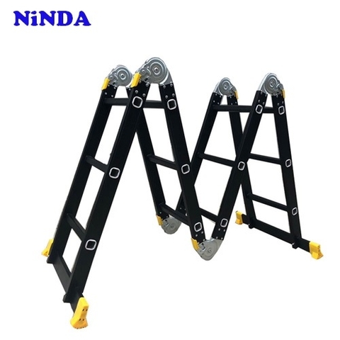 Thang nhôm NiNDA ND-404B gấp chữ M đen