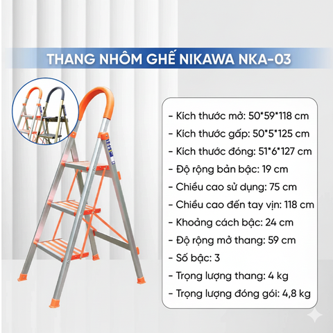Thang nhôm ghế 3 bậc Nikawa NKA-03