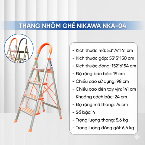 Thang nhôm ghế 4 bậc Nikawa  NKA-04