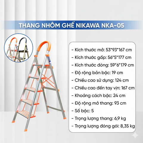 Thang nhôm ghế 5 bậc Nikawa NKA-05