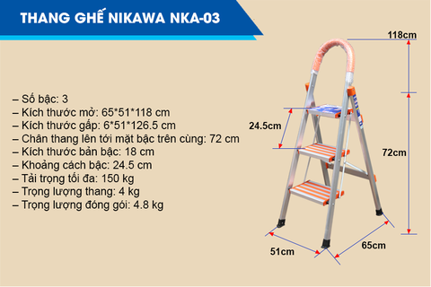 Thang nhôm ghế 3 bậc Nikawa NKA-03
