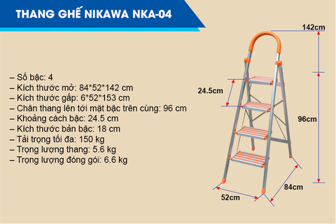 Thang nhôm ghế 4 bậc Nikawa  NKA-04