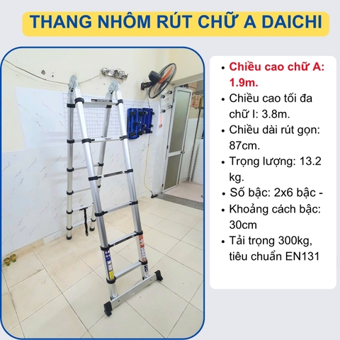 Thang nhôm rút gọn chữ A Daichi DA-38AI (1,9m – 3,8m)