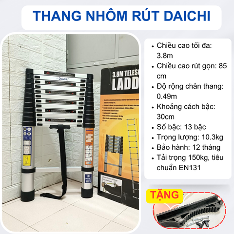 Thang nhôm rút đơn Daichi DA-N38D (3.8m) (TẶNG ỐP)