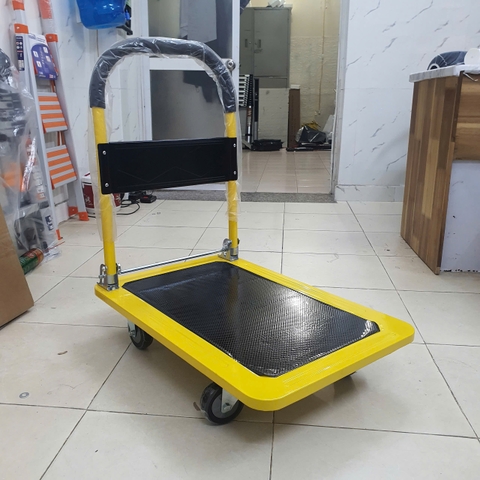 Xe đẩy hàng sàn thép 4 bánh vàng đen 150kg