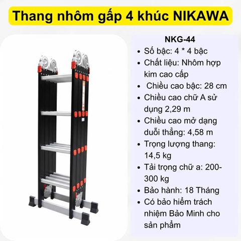 Thang nhôm gấp 4 đoạn Nikawa NKG-44 (2,3m)