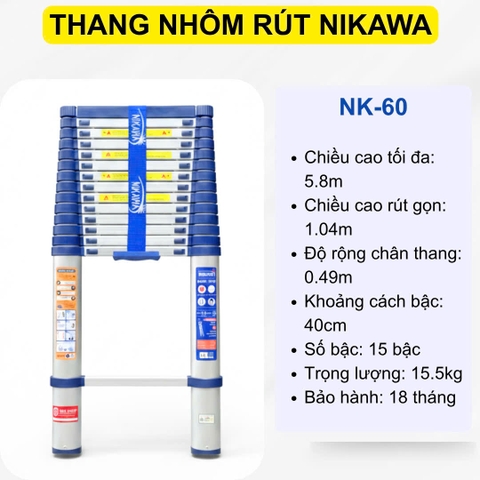 Thang nhôm rút đơn Nikawa NK-60 (5.8m)