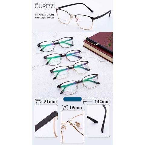 GỌNG KÍNH HỢP KIM  SIÊU NHẸ HỢP THỜI TRANG CỰC BỀN CHO NAM – HÀNG CHÍNH HÃNG J7704