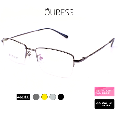 Gọng kính titanium w909 nửa khung xẻ cước thời trang cao cấp nam siêu nhẹ siêu bền OURESS