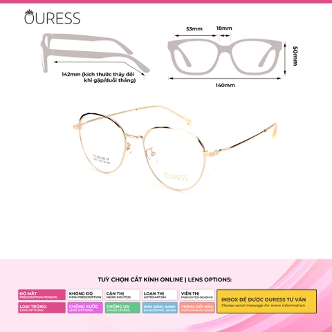 Gọng kính cận 5591 19021 hợp kim thời trang mắt kính OURESS nam nữ siêu nhẹ siêu bền