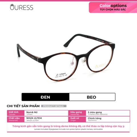 Gọng kính cận 1918 H66008 nhựa dẻo ultem thời trang nam nữ mắt kính OURESS