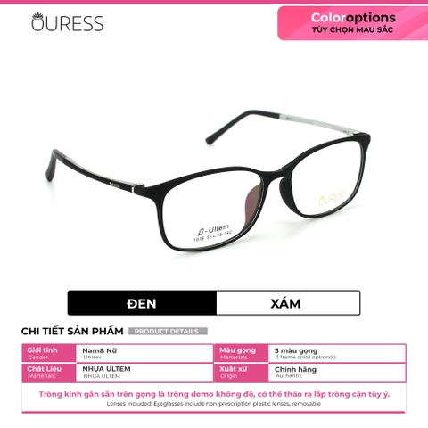 Gọng kính cận 1938 H66005 nhựa dẻo ultem thời trang nam nữ mắt kính OURESS