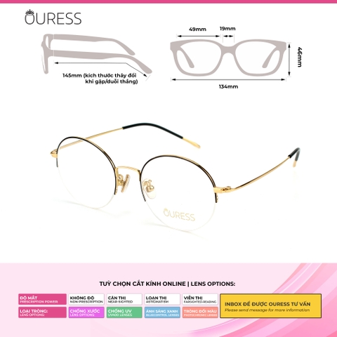 Gọng kính cận titan 80036 nửa khung thời trang mắt kính OURESS nam nữ siêu nhẹ siêu bền